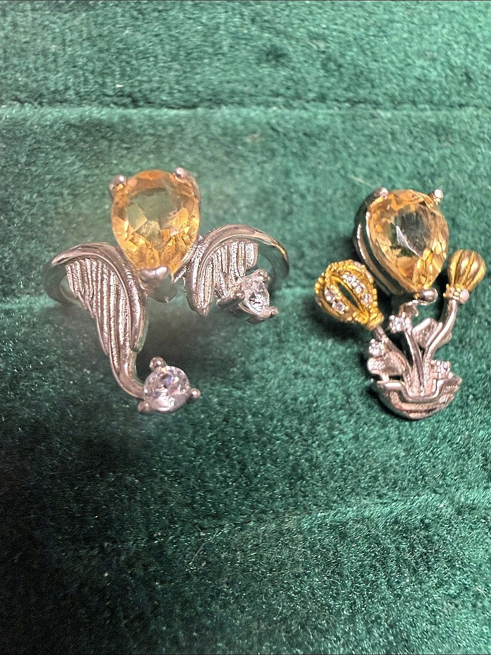 Vintage-Style citrine pendant Set Ring size 7in Gold & Silver